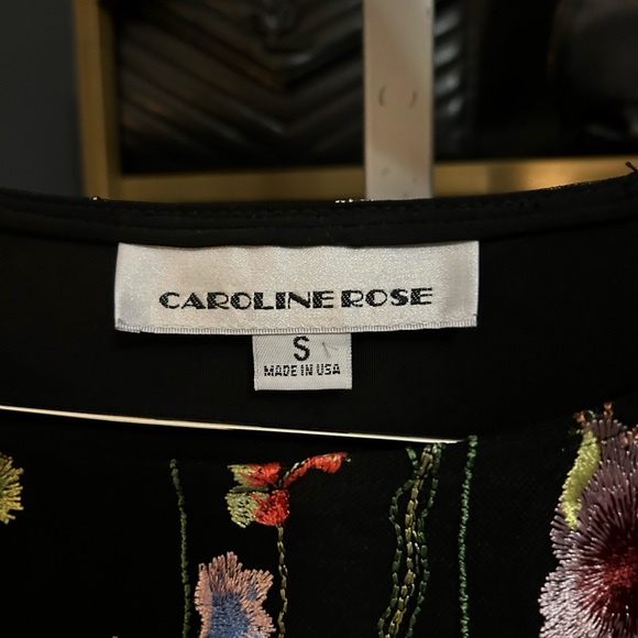 Caroline Rose Garden Walk Embroidered Tunic Sheer 3/4 Sleeves Floral Black Multi - Picture 4 of 10